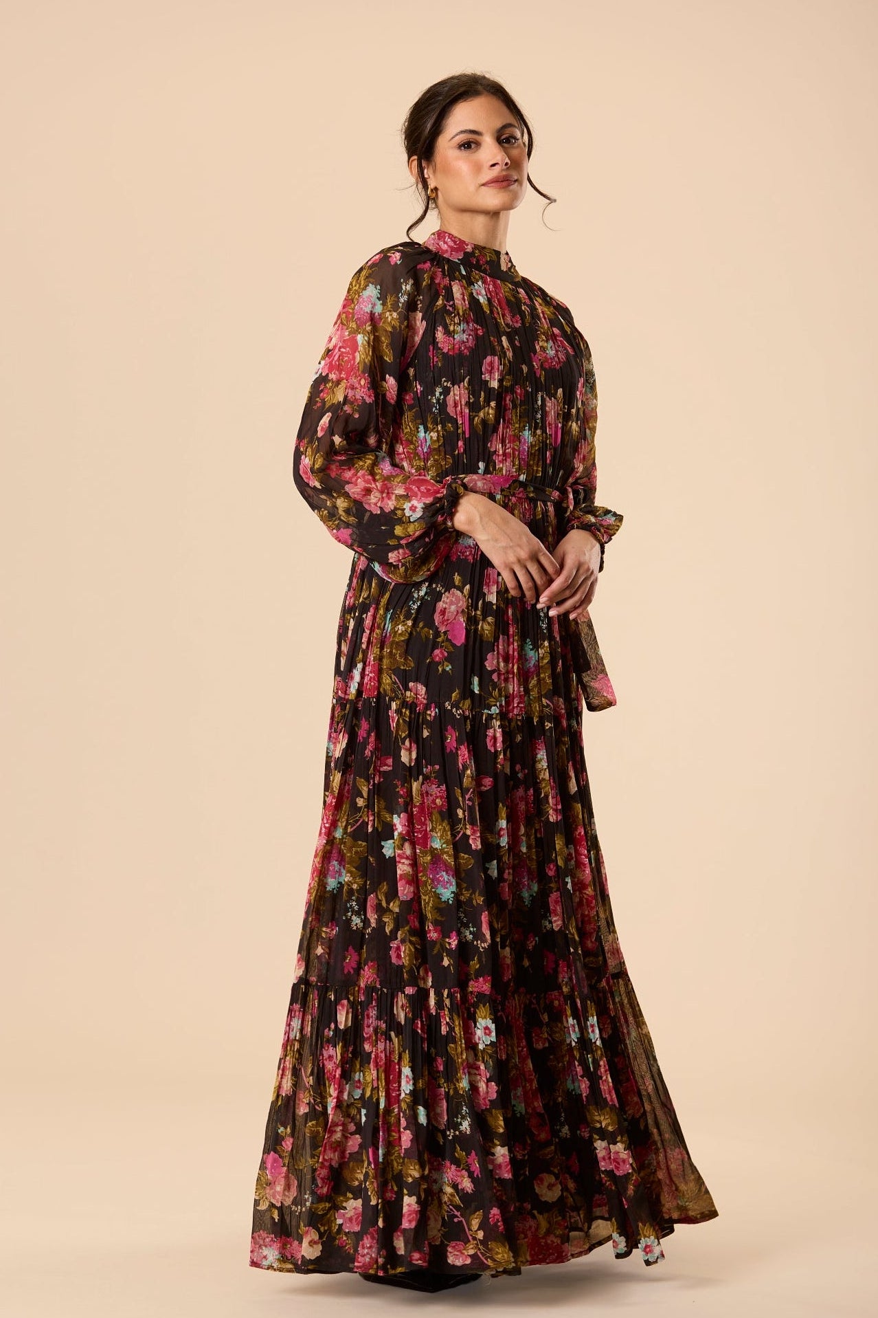 Violetta Chiffon Maxi Dress in Black Floral