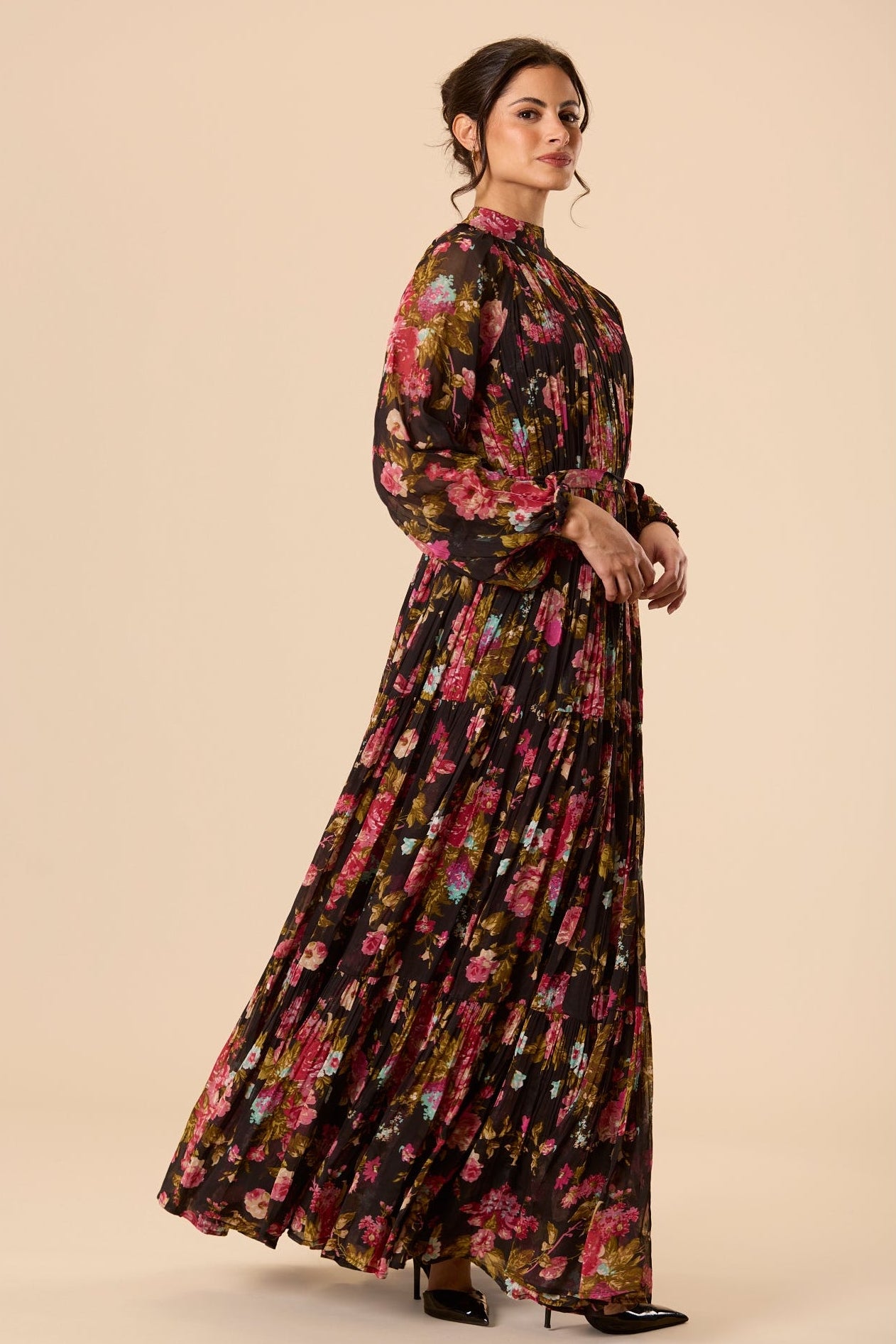 Violetta Chiffon Maxi Dress in Black Floral