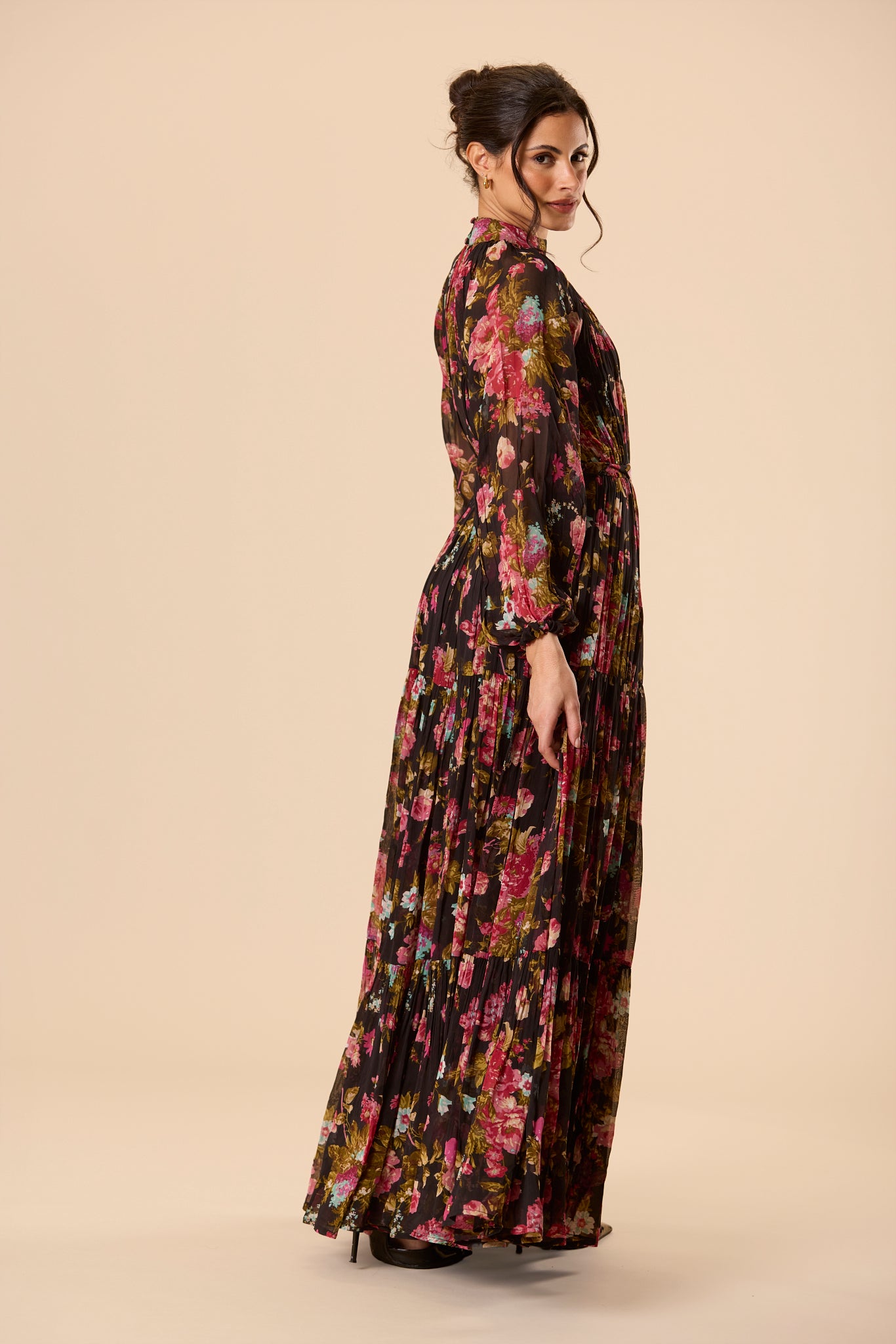 Violetta Chiffon Maxi Dress in Black Floral