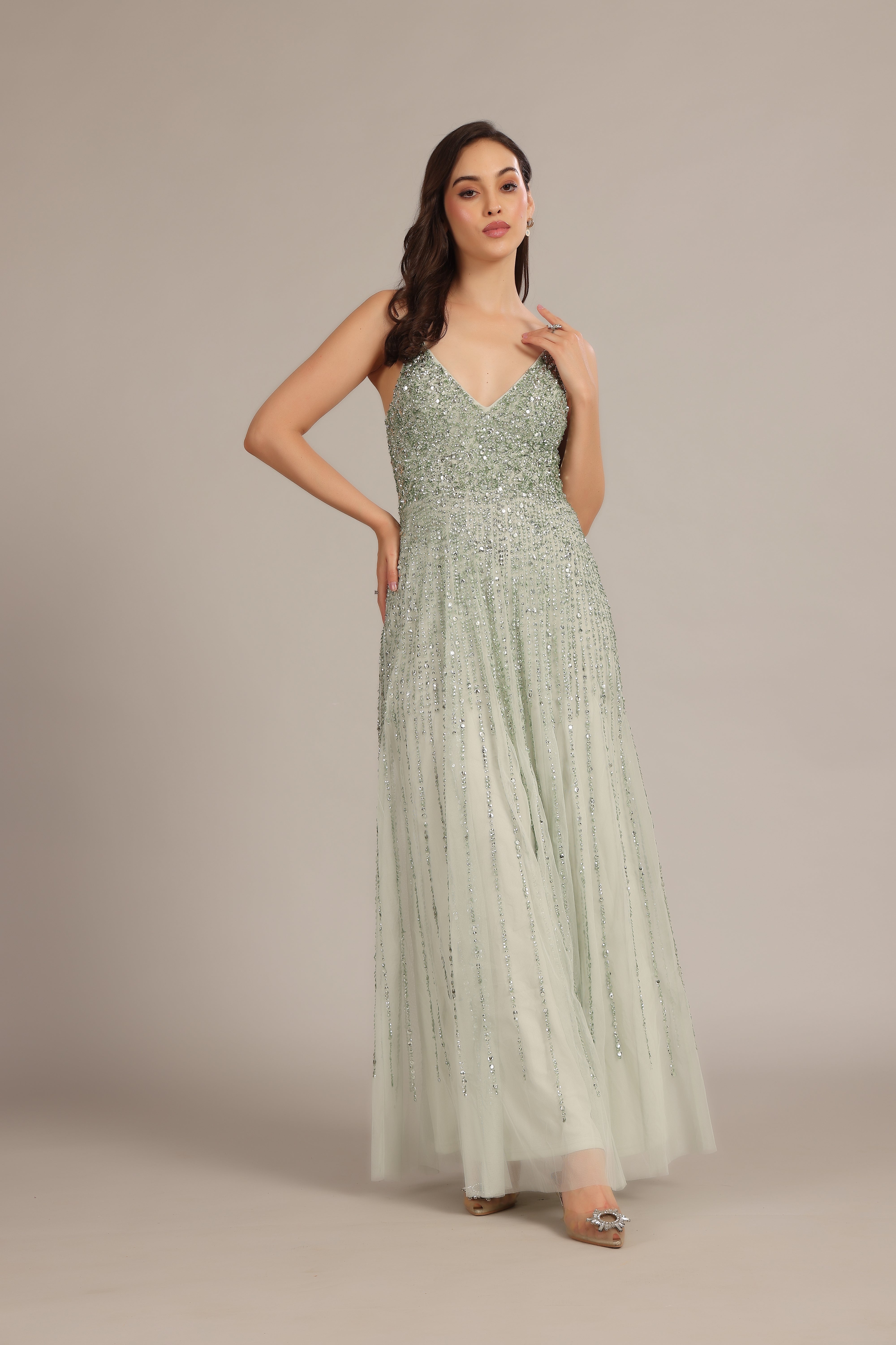 Legacy Embellished Maxi Dress in Sage Green Lace & Beads Legacy Embellished Maxi Dress in Sage Green Lace & Beads