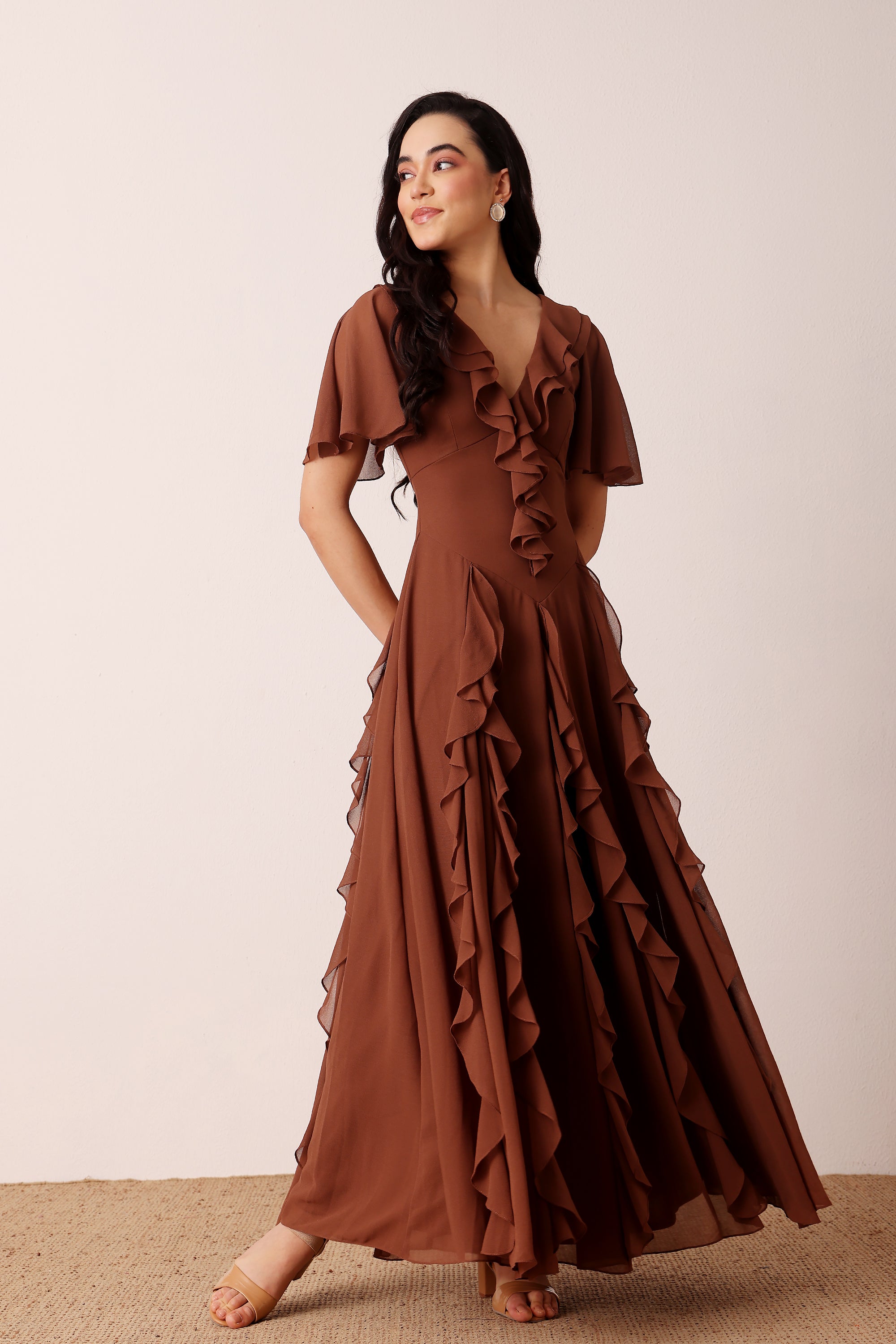 Hertia Maxi Dress in Mocha Brown