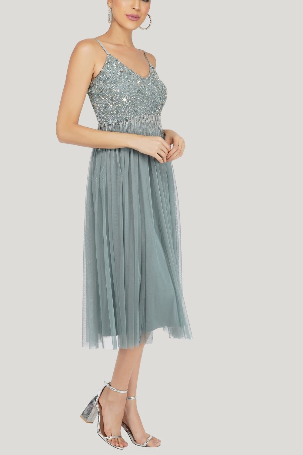 Riri Embellished Midi Dress in Teal