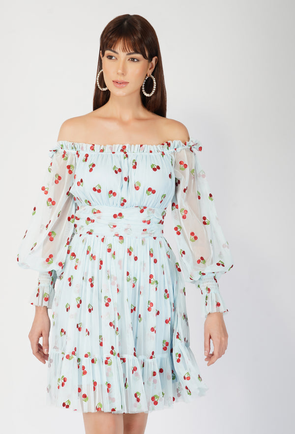 Robin Glitter Cherry Print Dress