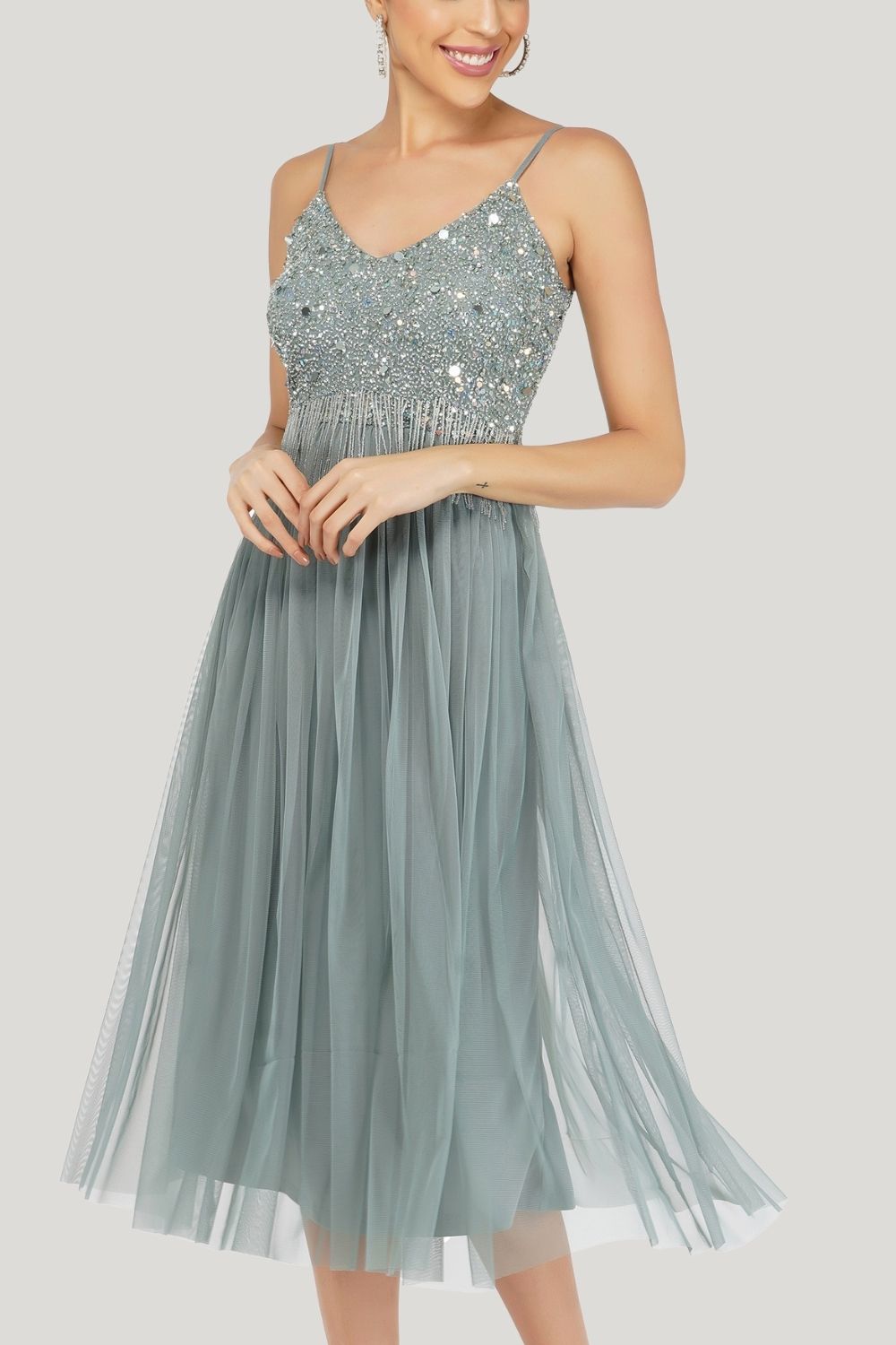 Riri Embellished Midi Dress in Teal