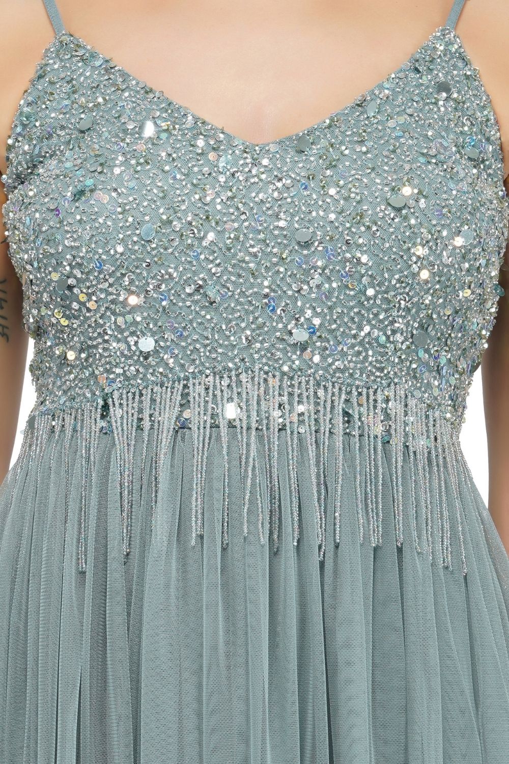 Riri Embellished Midi Dress in Teal