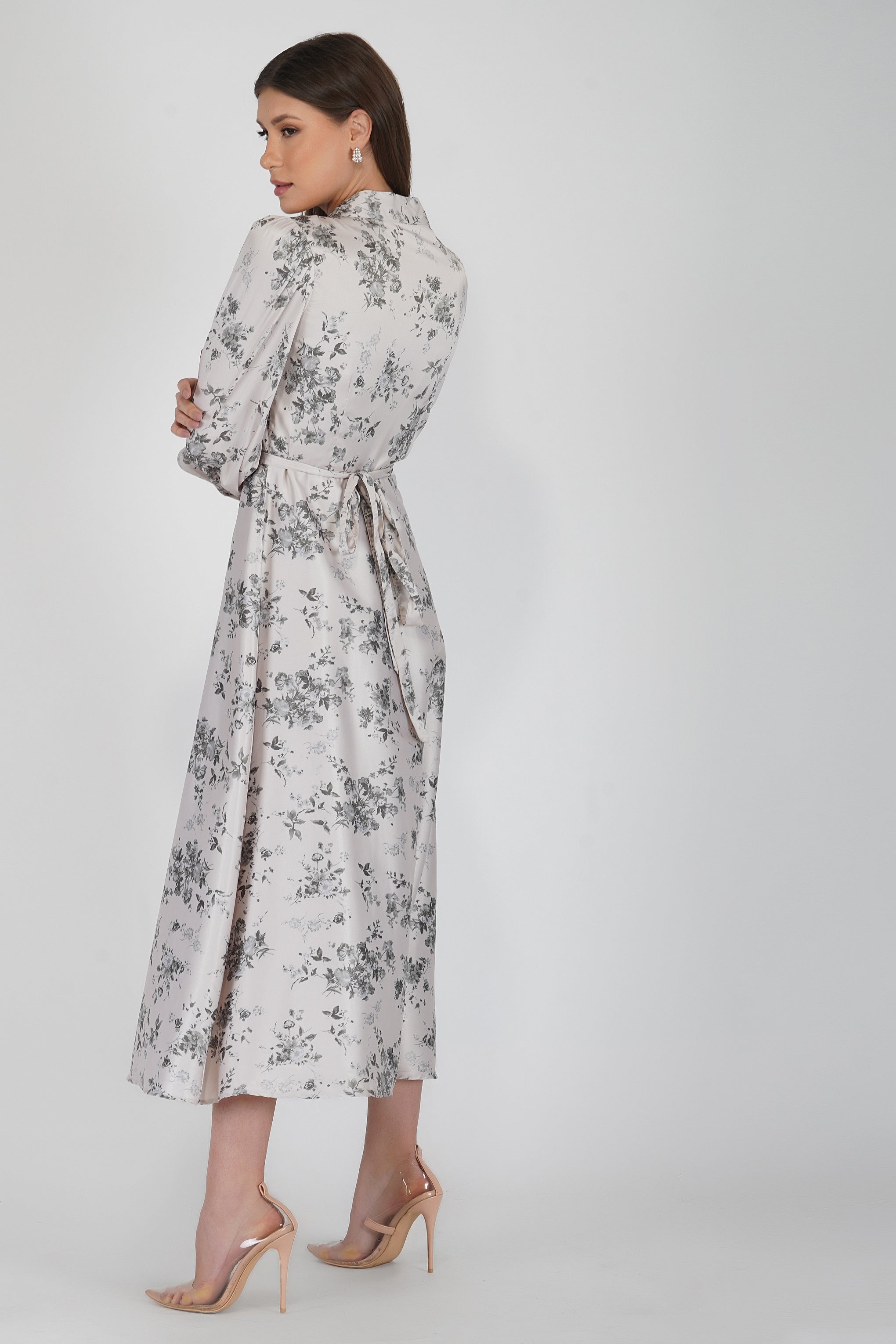 Talia Champagne Satin Wrap Midi Dress