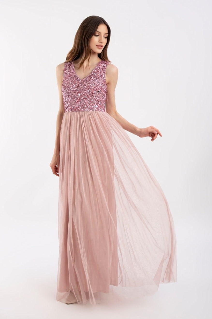 green emerald velvet dress Prisilla Rose Gold Sequin Rose Gold Gown – Alamour The Label main image 1
