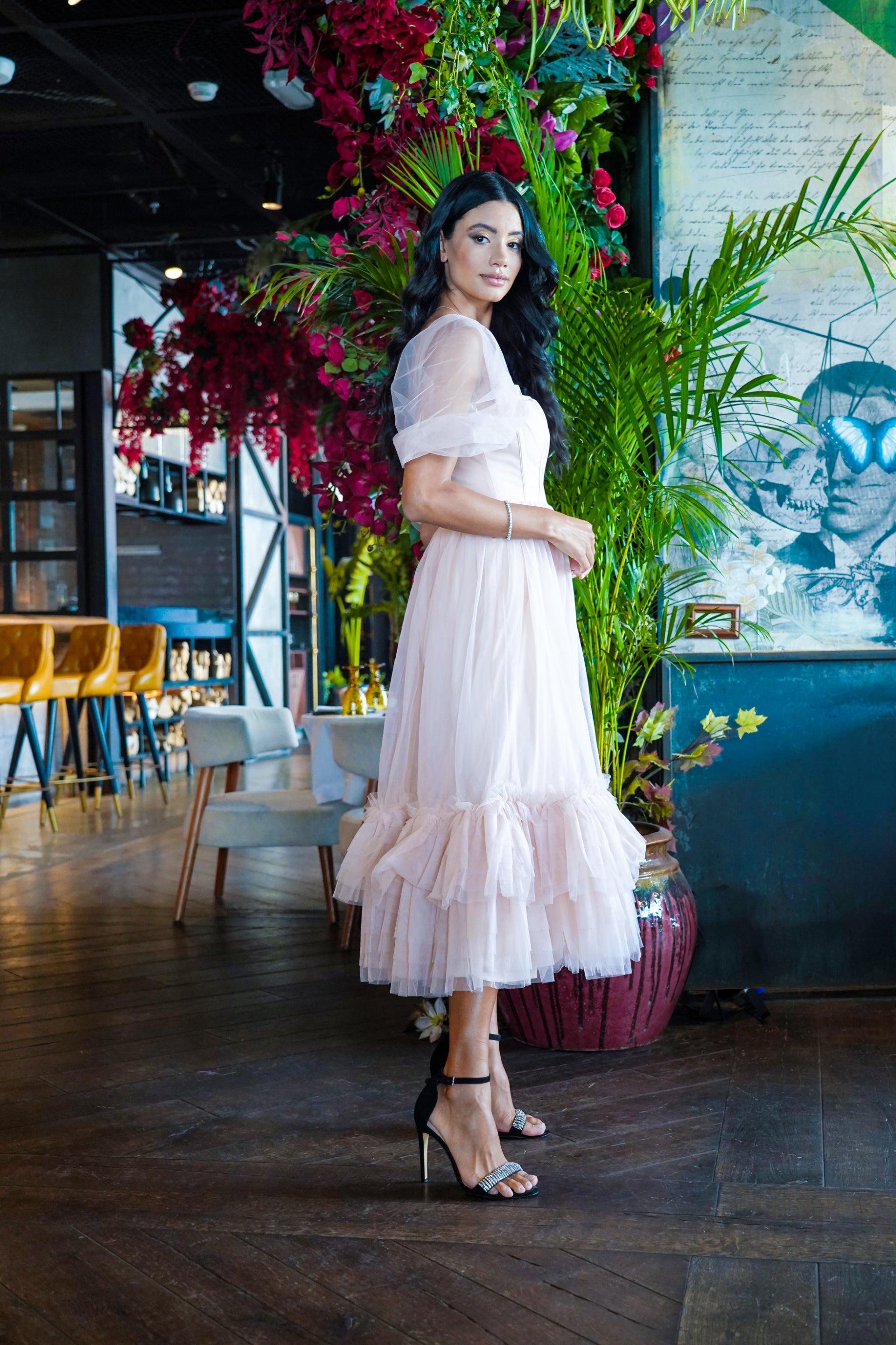 Jayne Nude Tulle Midi Dress