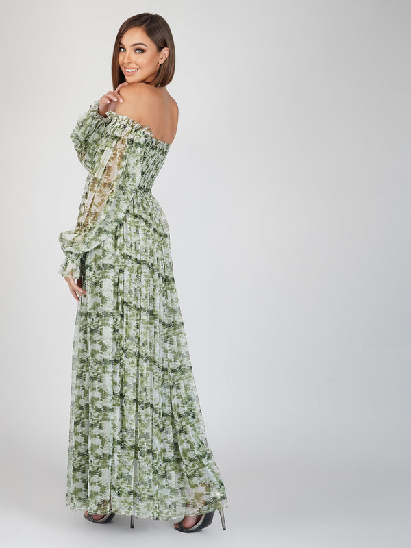 green-floral-printed-tulle-dress
