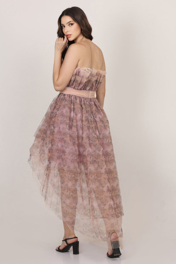 Nidha High Low Tulle Dress in Floral Print