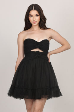 Aurora Corsage Mini Dress in Black