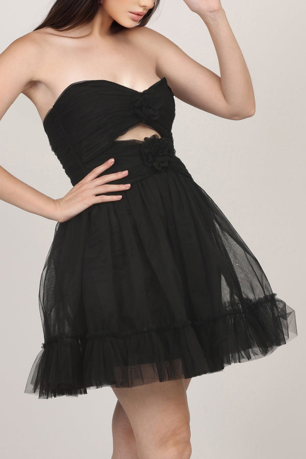 Aurora Corsage Mini Dress in Black