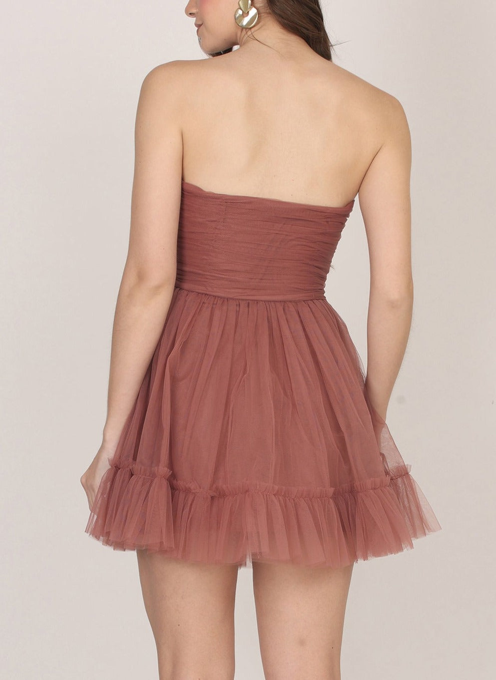 Aurora Corsage Tulle Mini Dress in Rose Brown