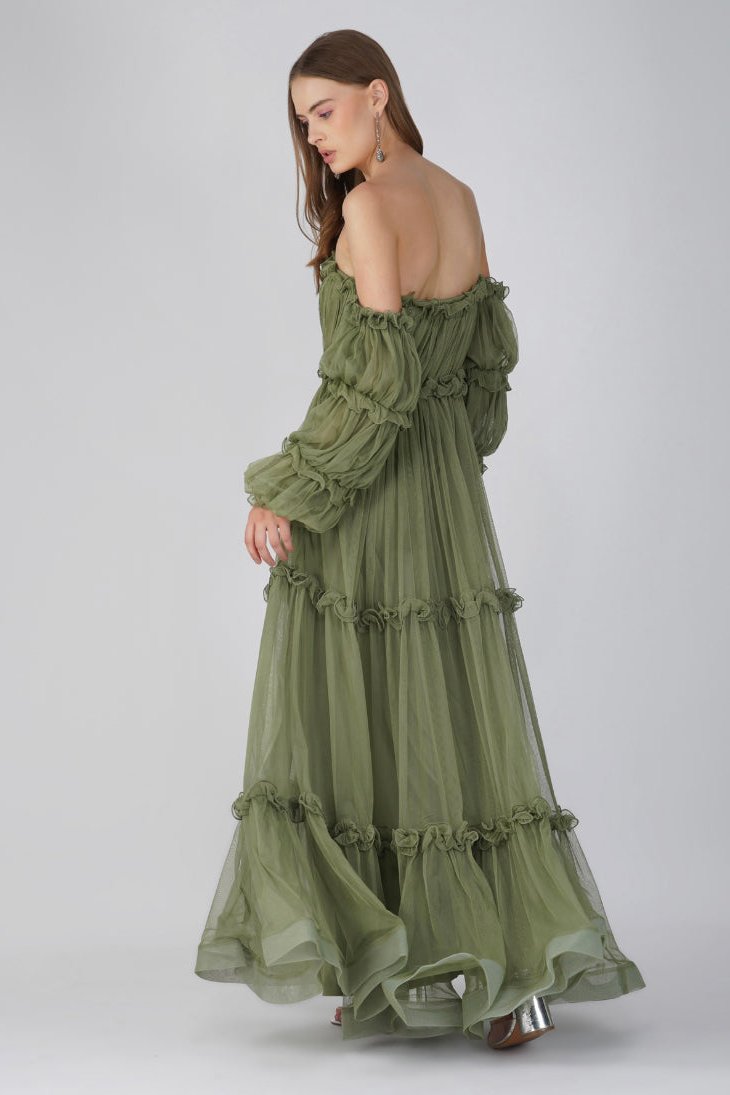 Emmeline Tulle Maxi Dress in Soft Olive