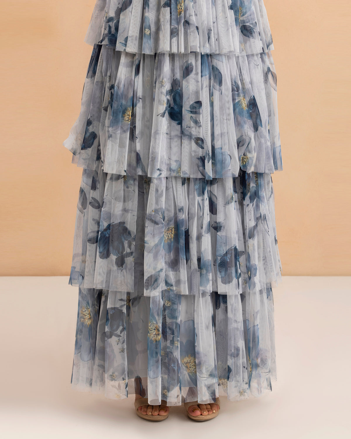 Naomi Tulle Maxi Dress in Grey Magnolia Print