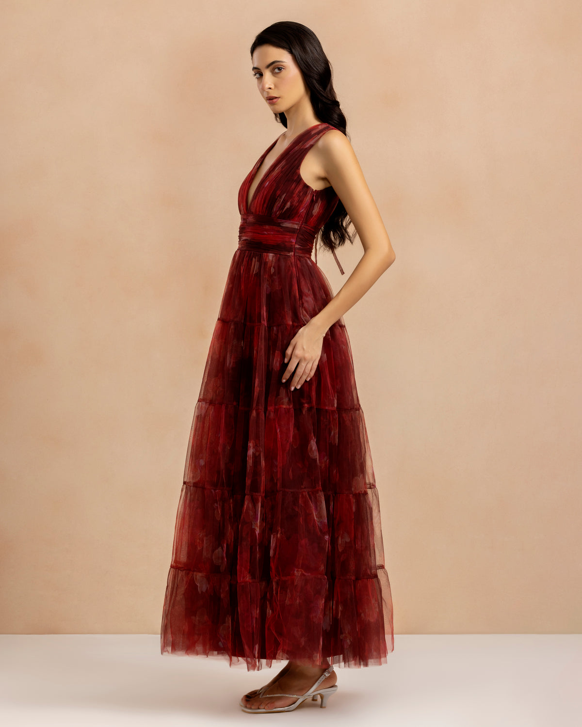 Candace Maxi Dress in Deep Red Floral