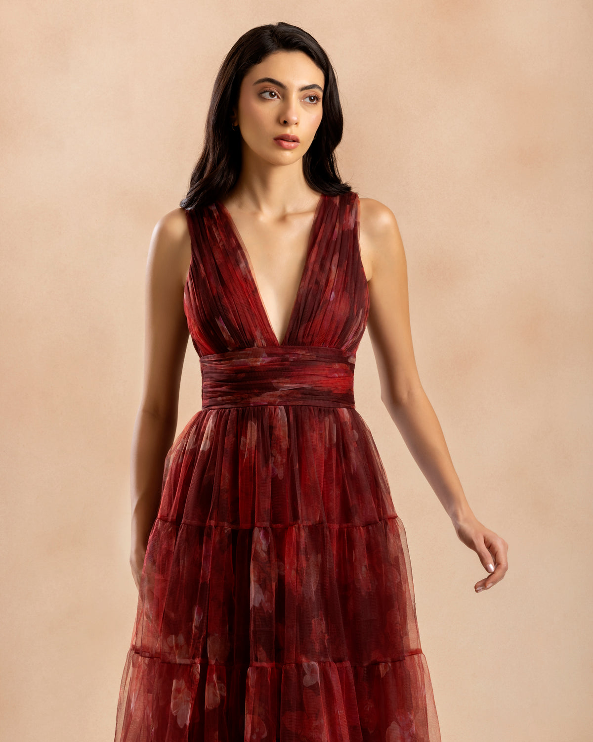 Candace Maxi Dress in Deep Red Floral