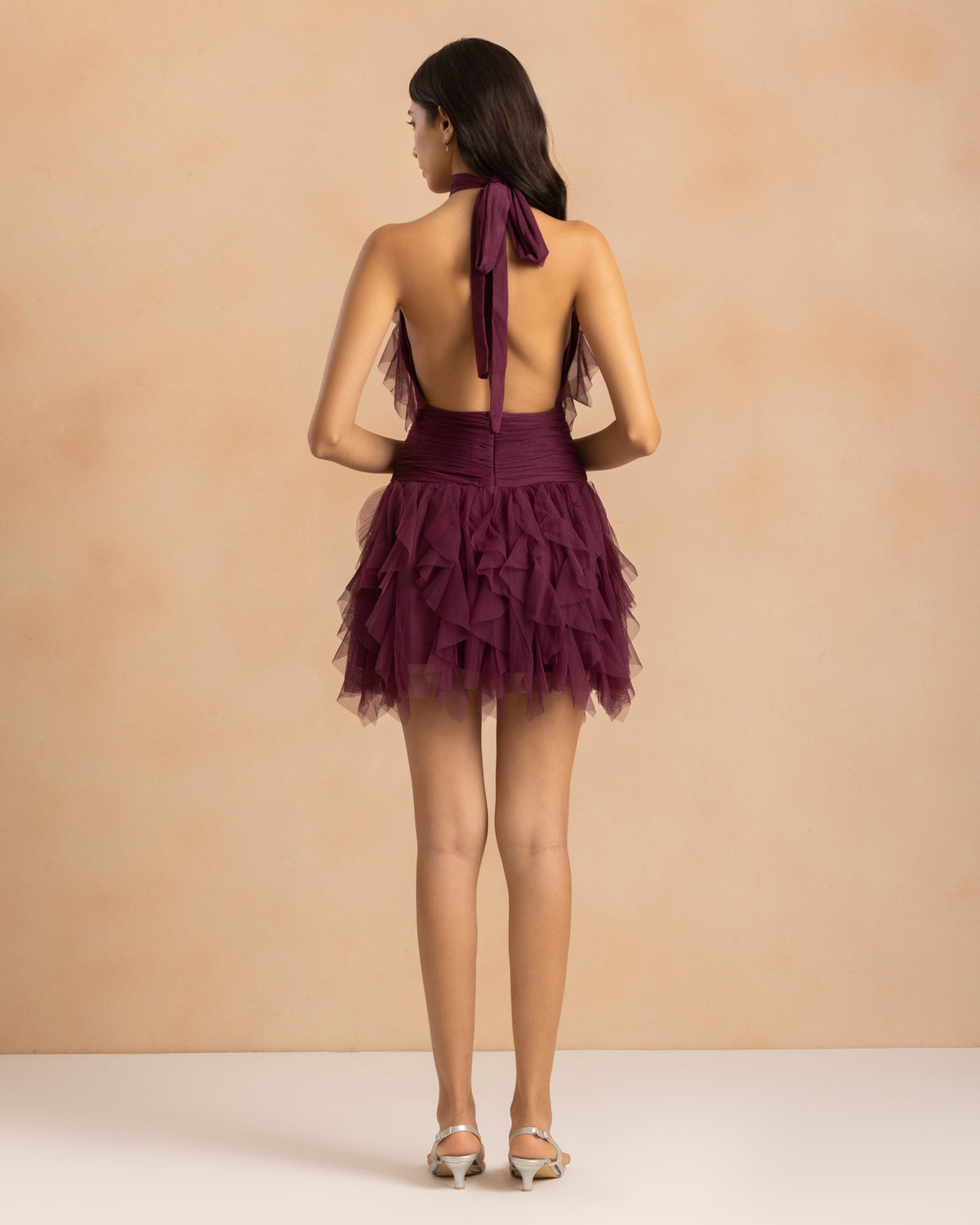 Tabitha Tulle Mini Ruffle Dress in Magenta