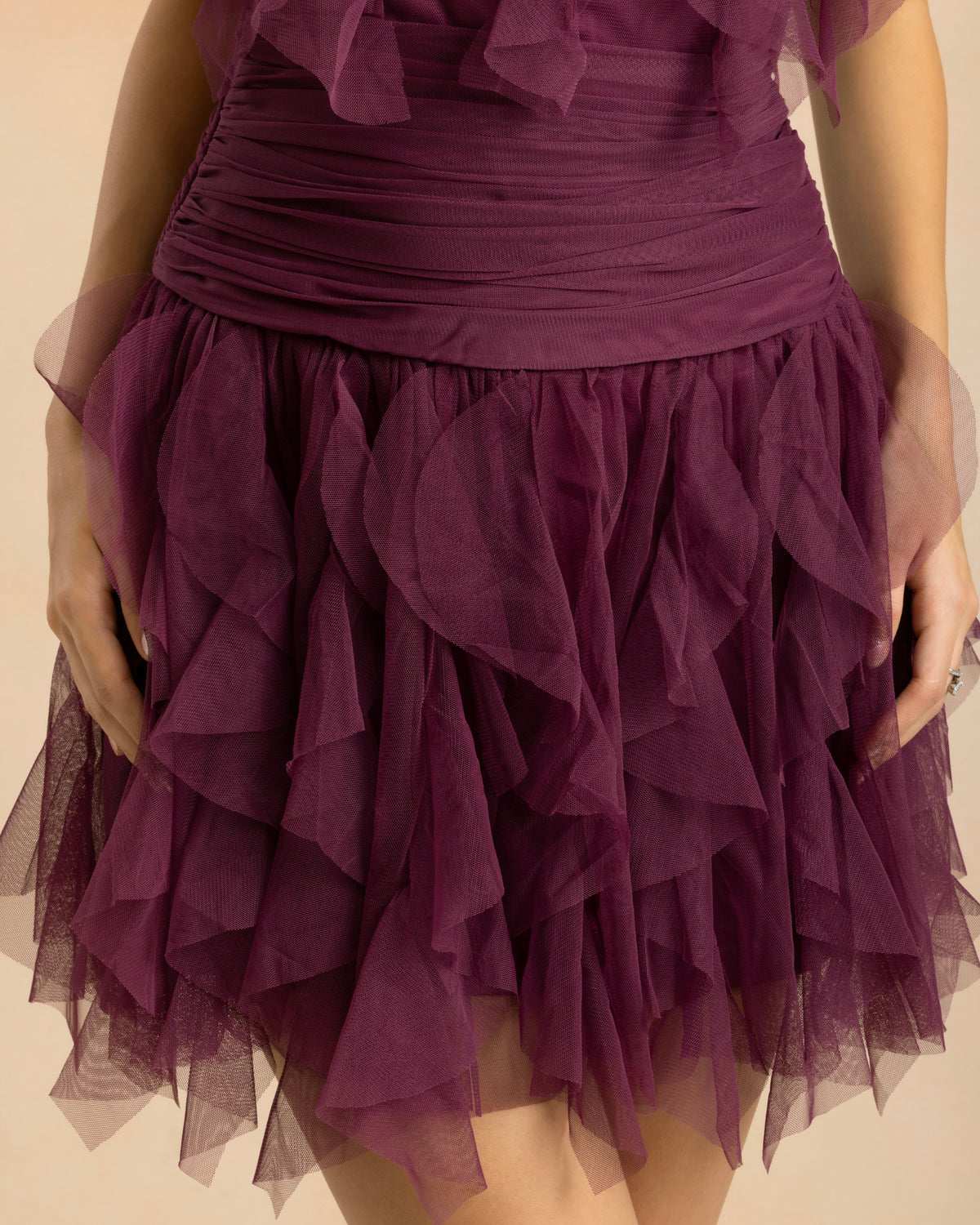 Tabitha Tulle Mini Ruffle Dress in Magenta