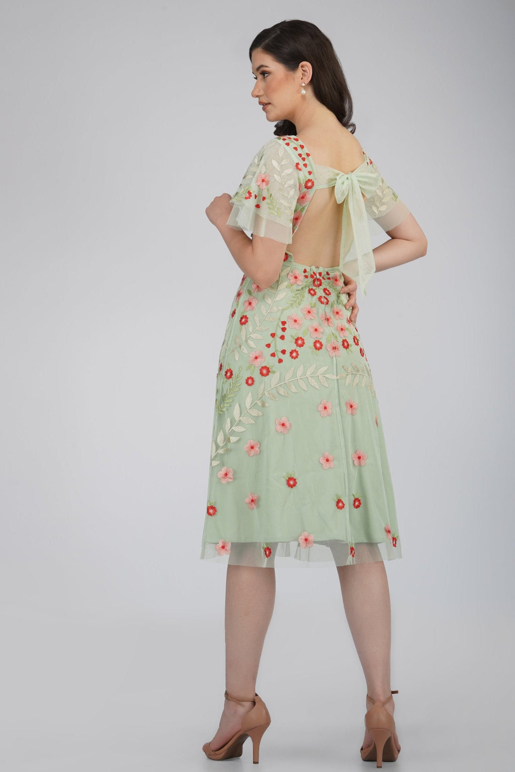 Calla Sage Green Embroidered Dress - UK6 / Sage Green