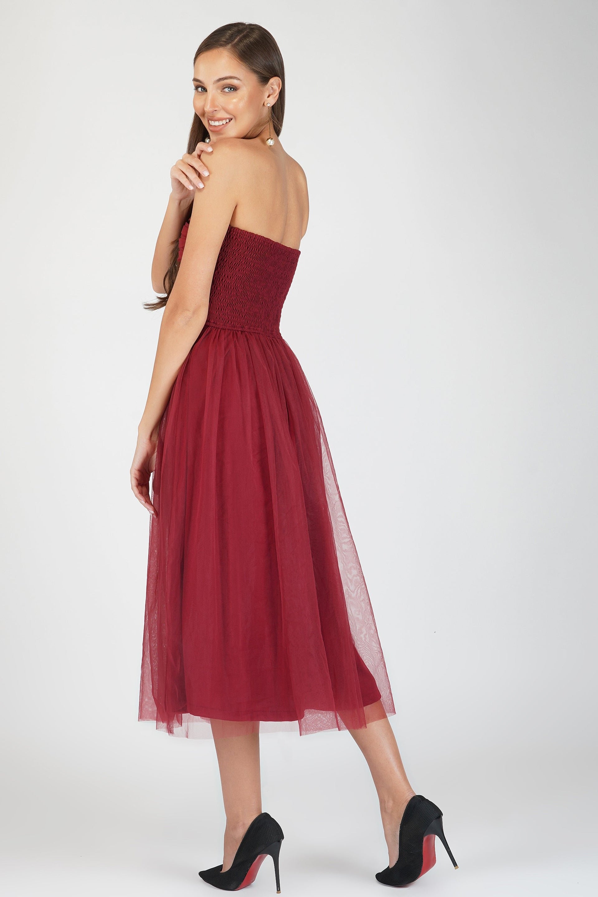 Litzy Tulle Midi in Burgundy