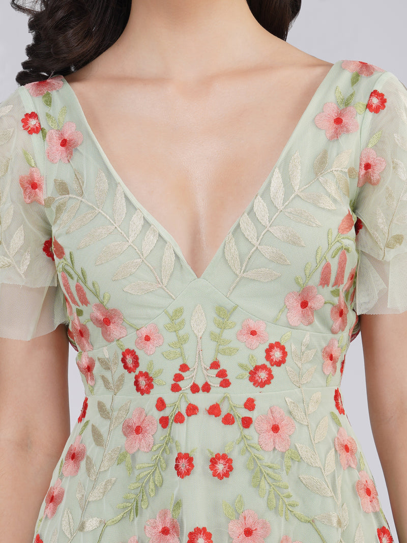 Calla Sage Green Embroidered Dress
