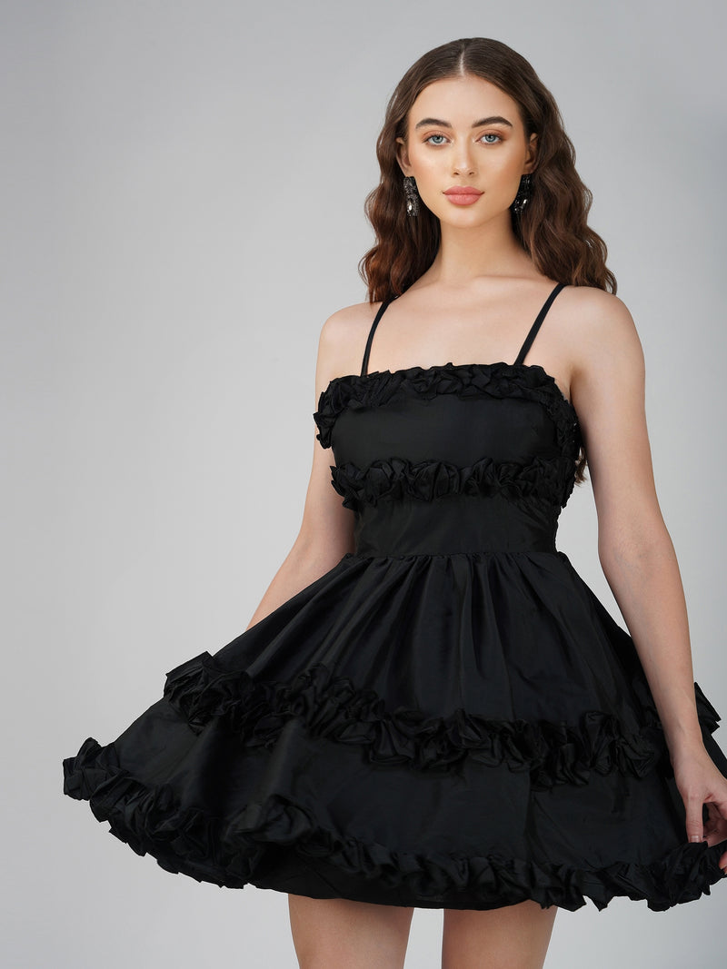 Rhiann Black Taffeta Mini Dress