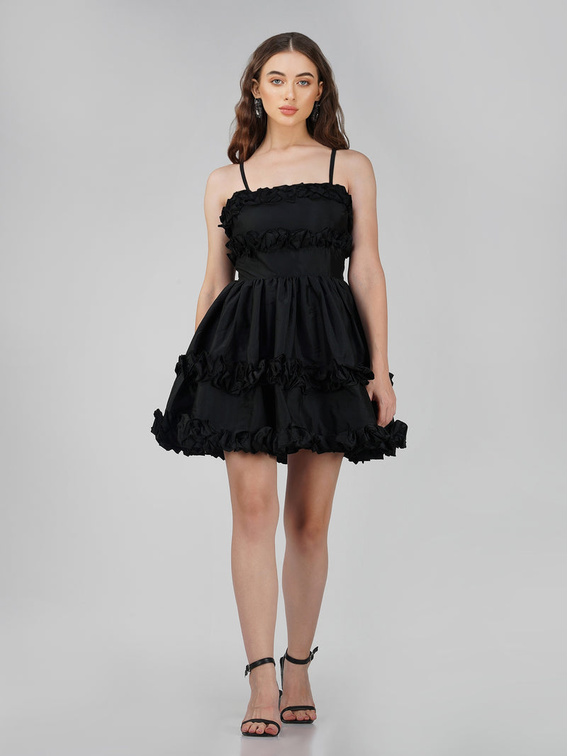 Rhiann Black Taffeta Mini Dress