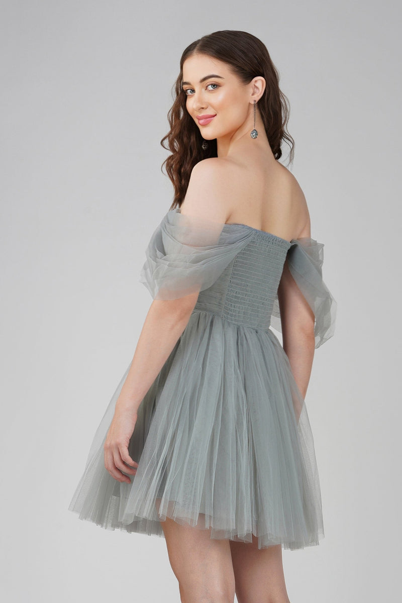Sydney Dusty Blue Tulle Mini Dress Lace Beads