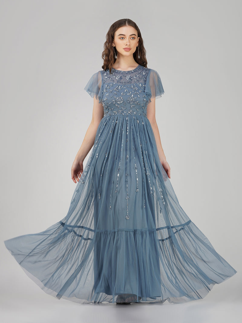 Marly Blue Embellished Maxi Dress