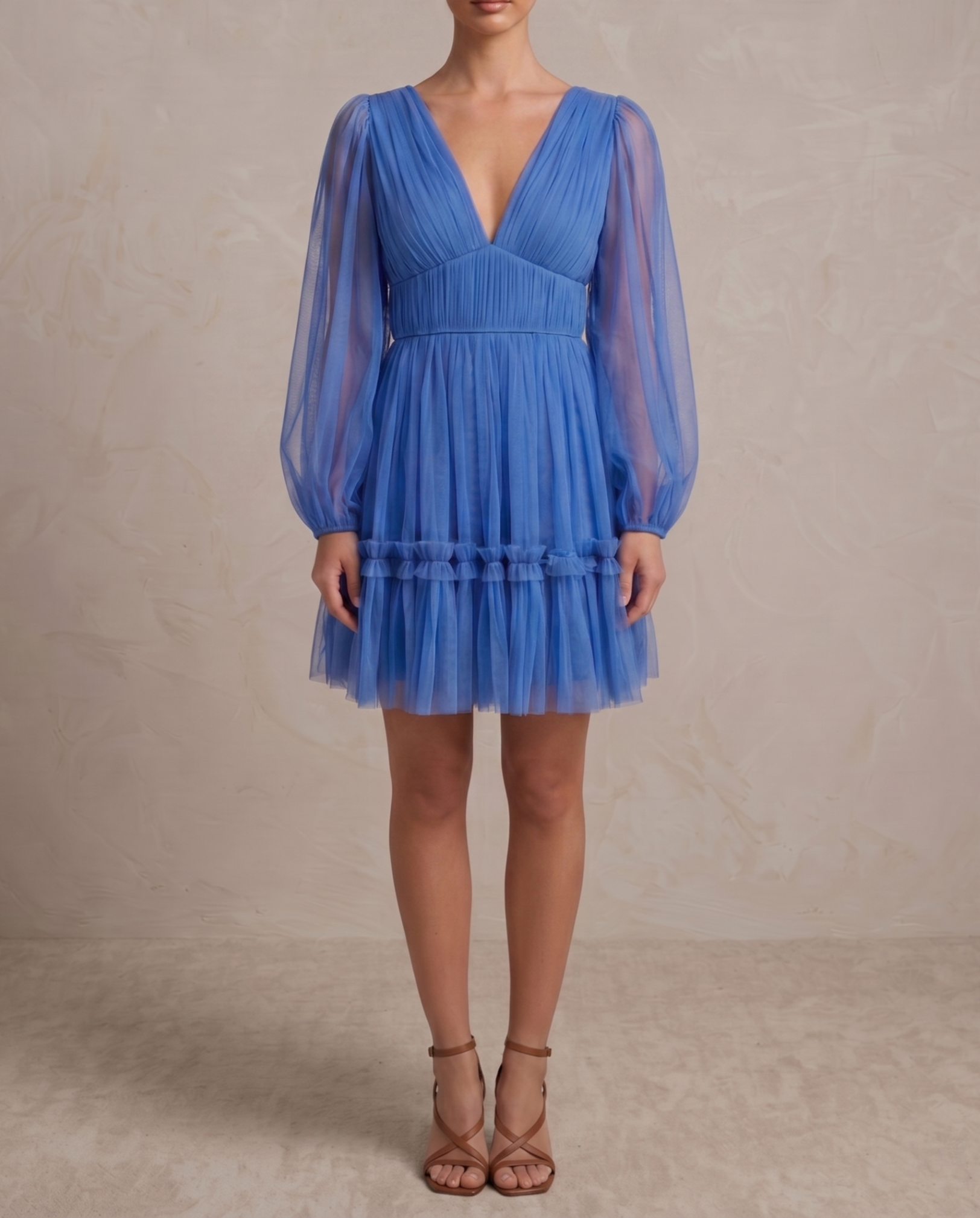 Rachel Tulle Mini Dress in Marina Blue
