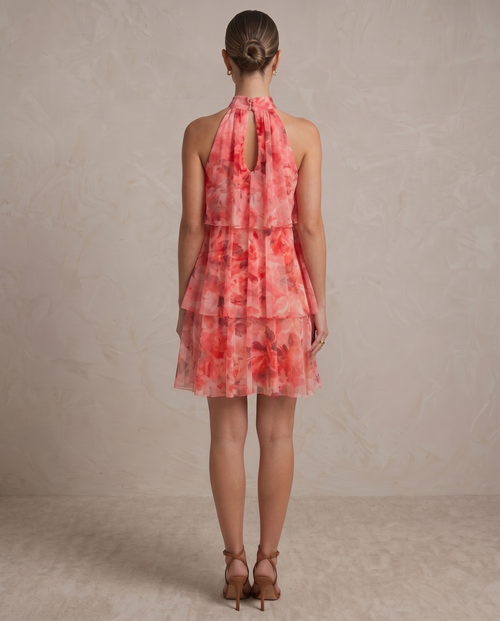 Mia Tulle Mini Dress in Pink Rosey Print