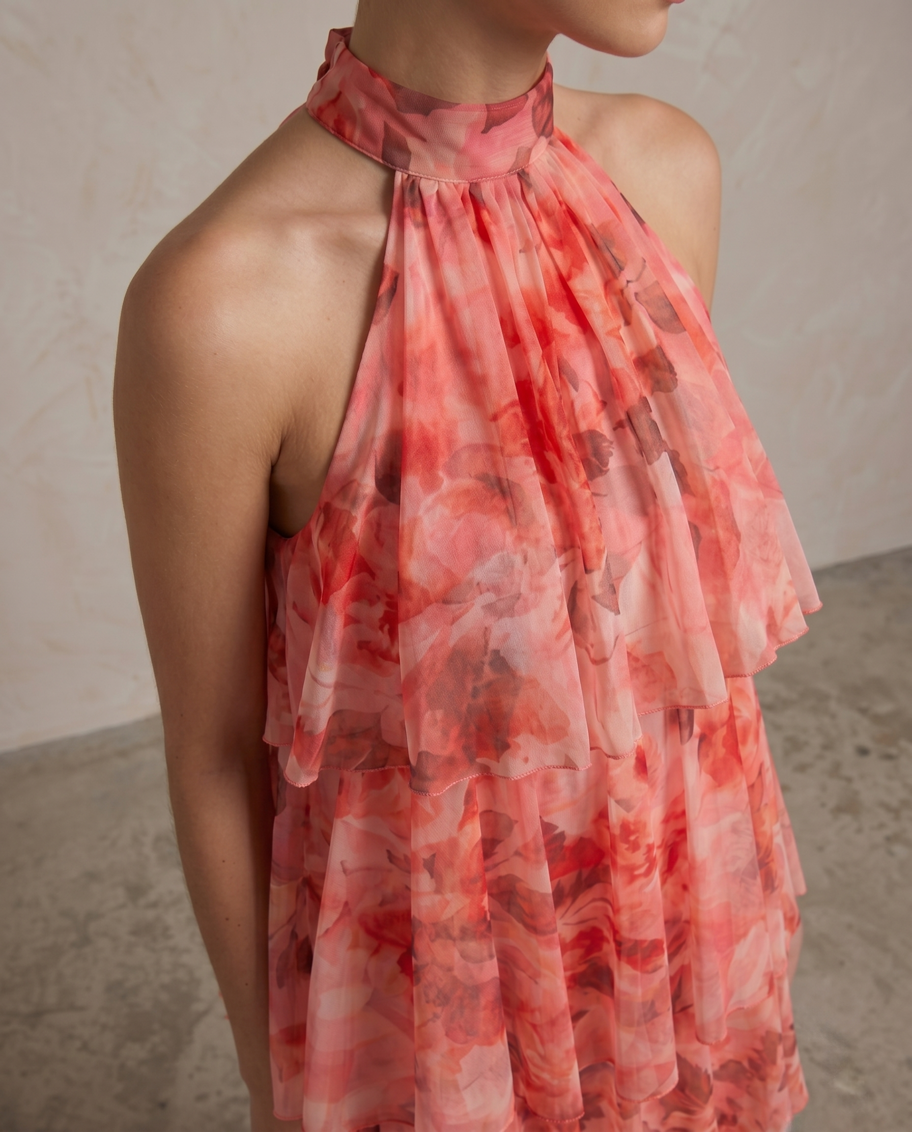 Mia Tulle Mini Dress in Pink Rosey Print