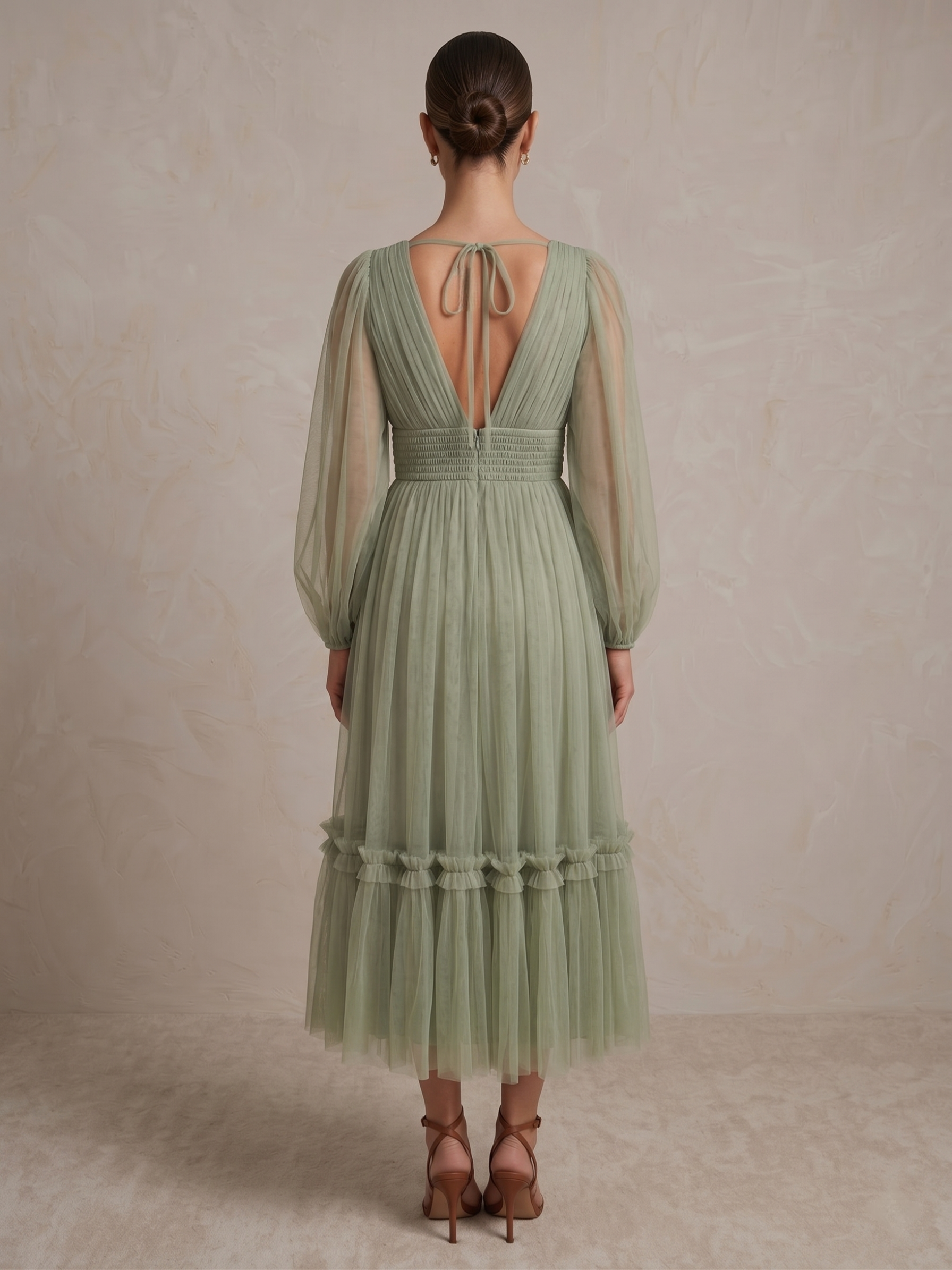 Rachel Tulle Midi Dress in Dusty Sage