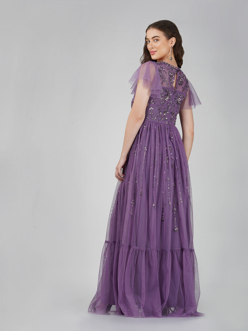 Marly Purple Embellished Maxi Dress
