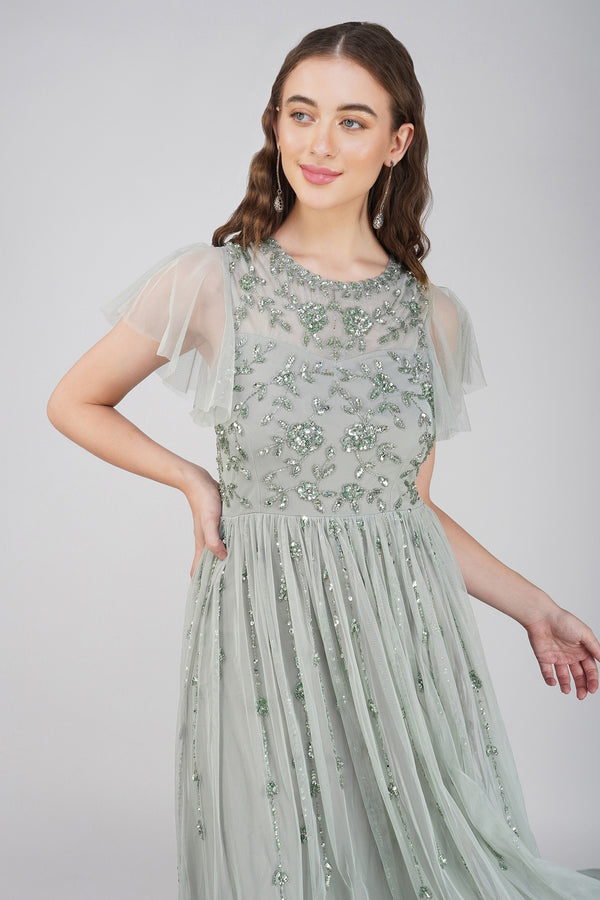Marly Sage Green Embellished Maxi Dress