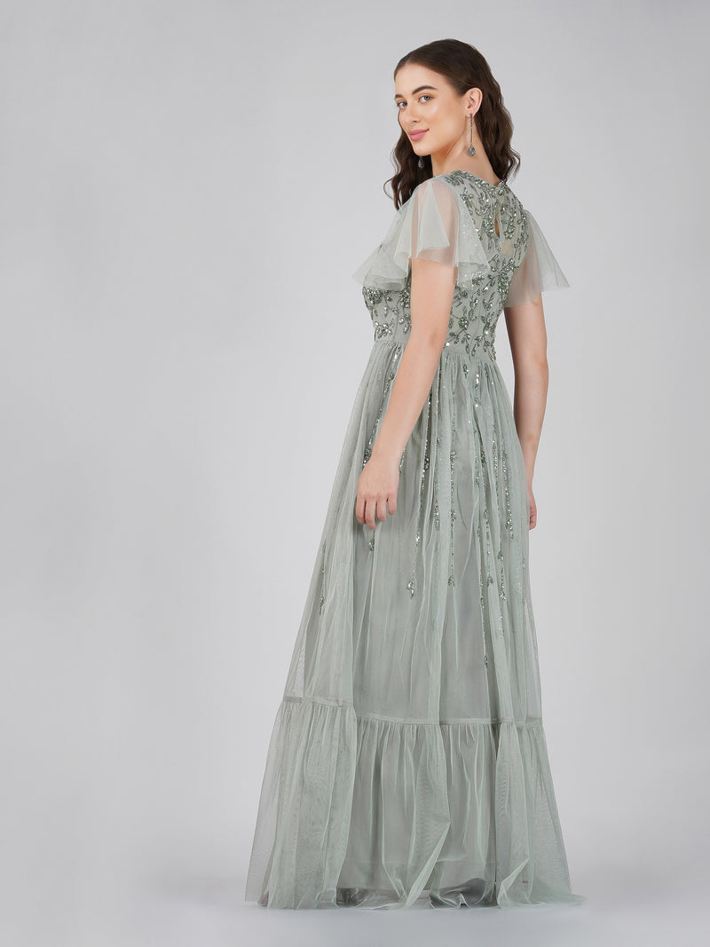 Marly Sage Green Embellished Maxi Dress