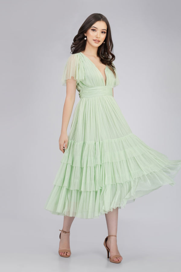 Madison Sage Green Tulle Bridesmaid Midi Dress