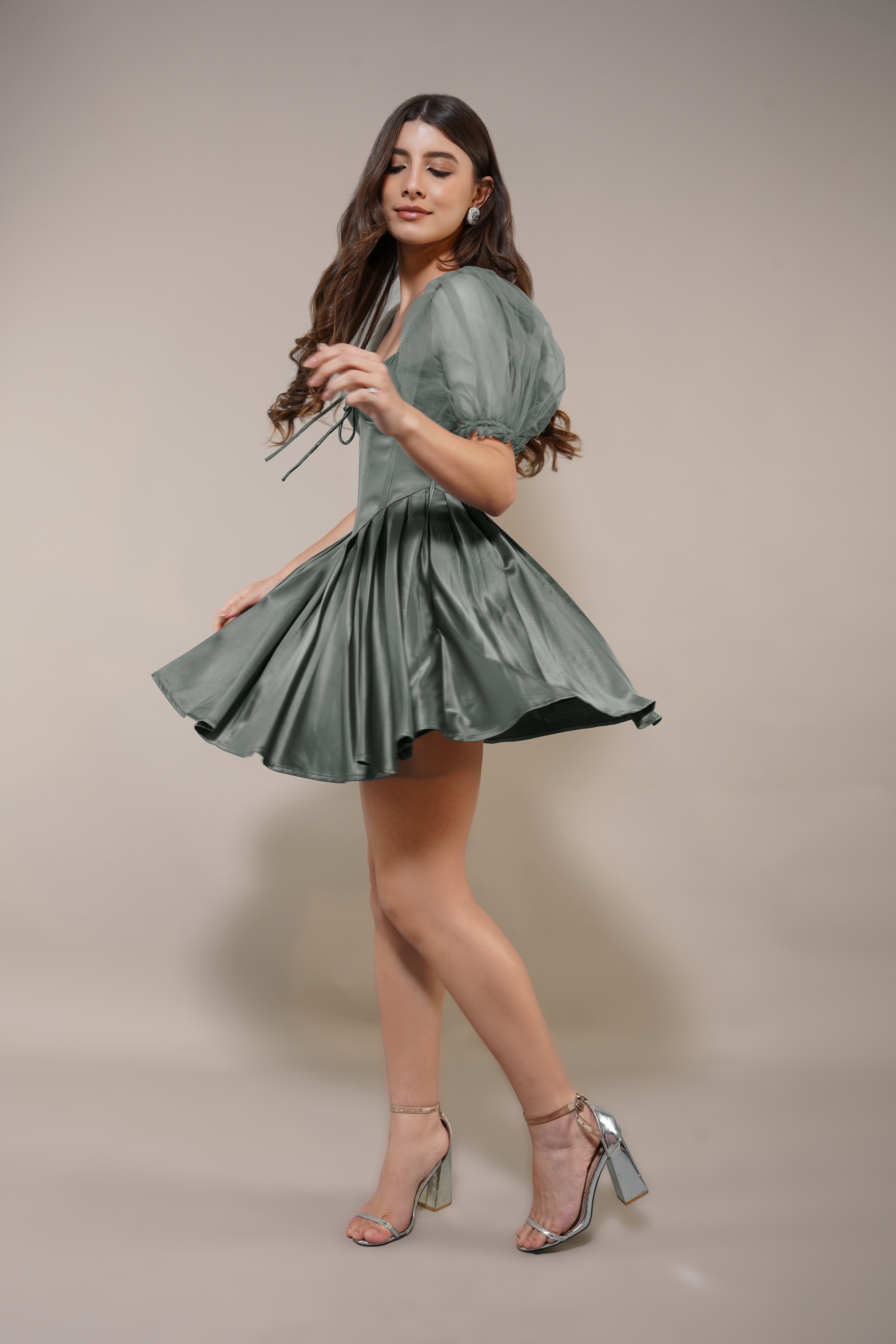 Keila Mini Dress in Green Grey