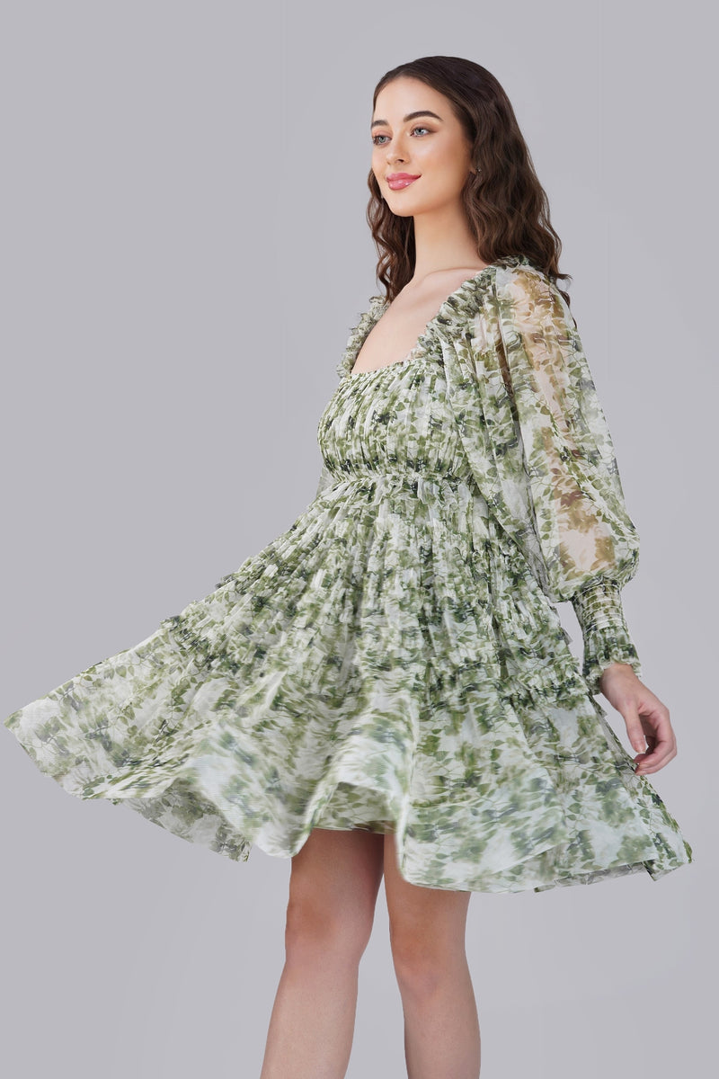 Jessica Tulle Dress in Green Print.