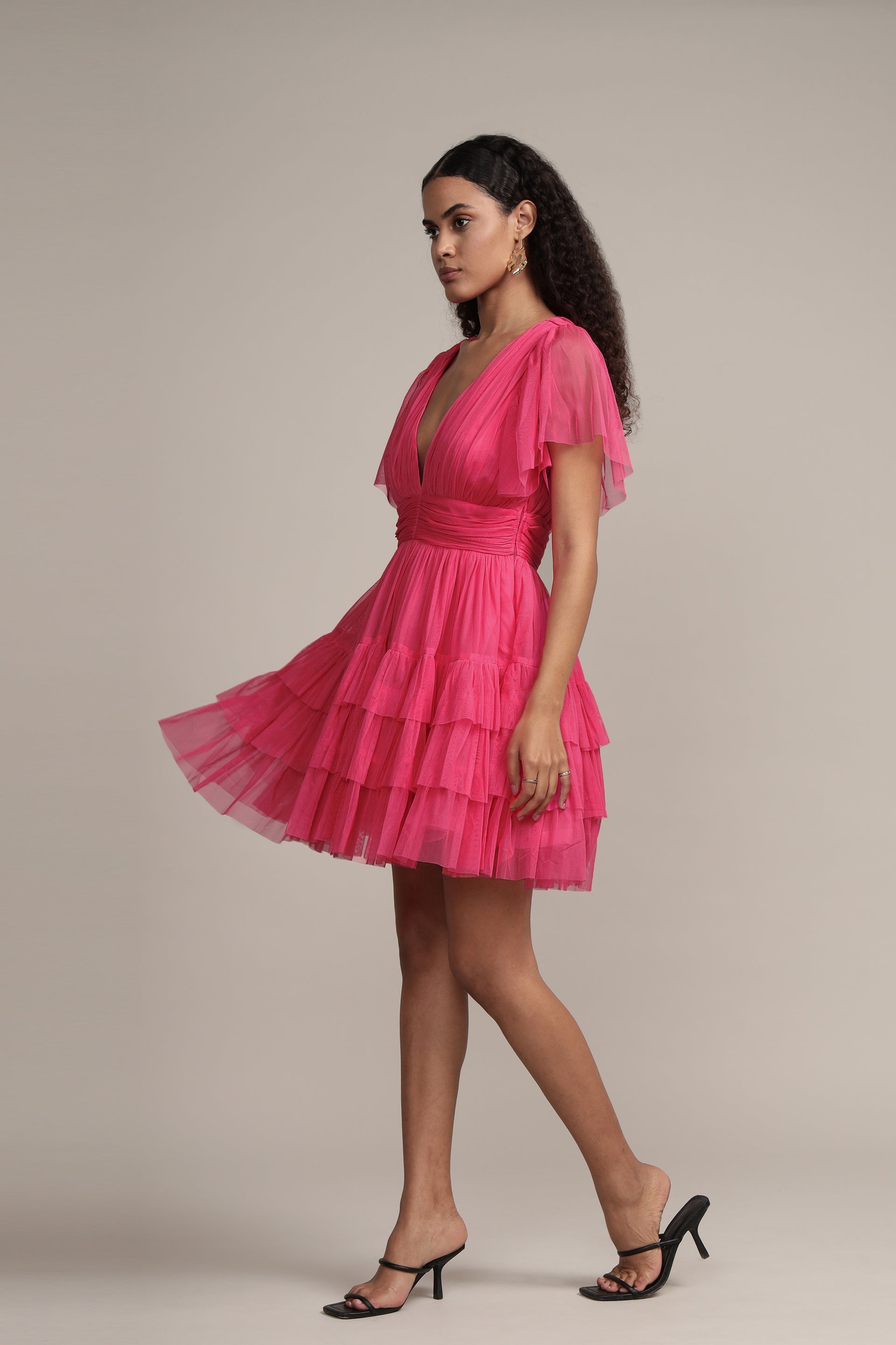 Madison Bright Pink Tulle Mini Dress
