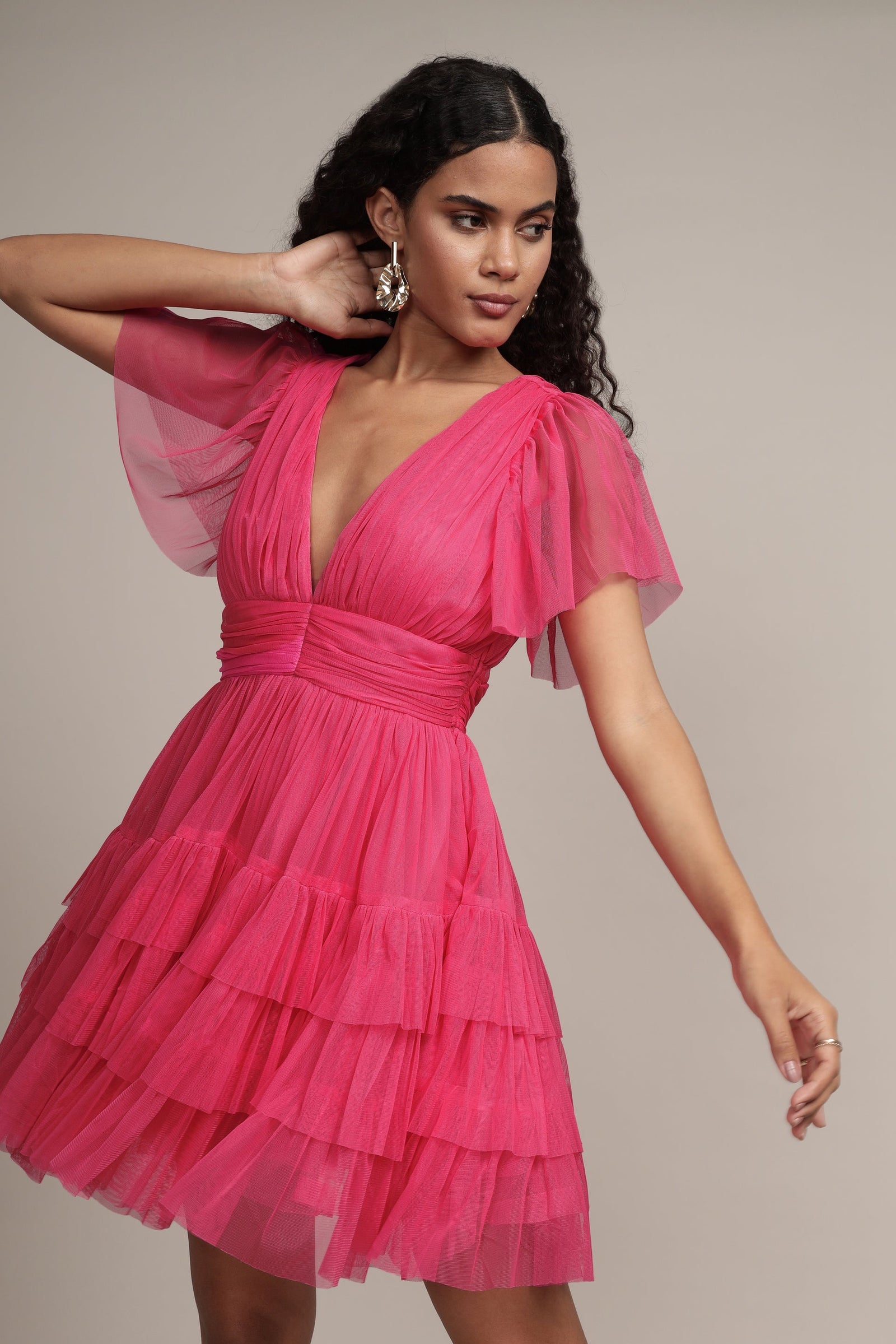 Madison Bright Pink Tulle Mini Dress Lace & Beads — free download