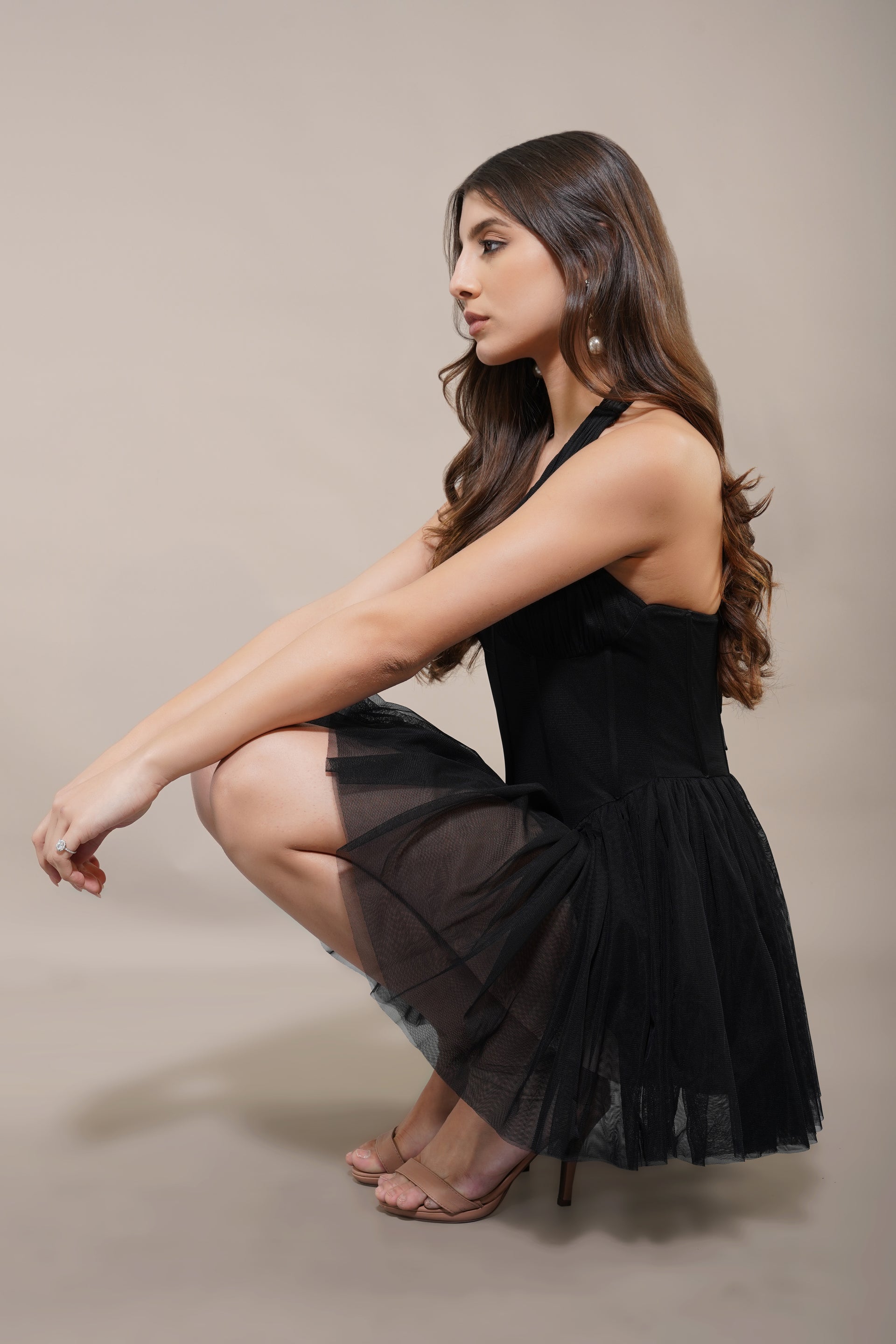Therma Tulle Mini Dress in Black