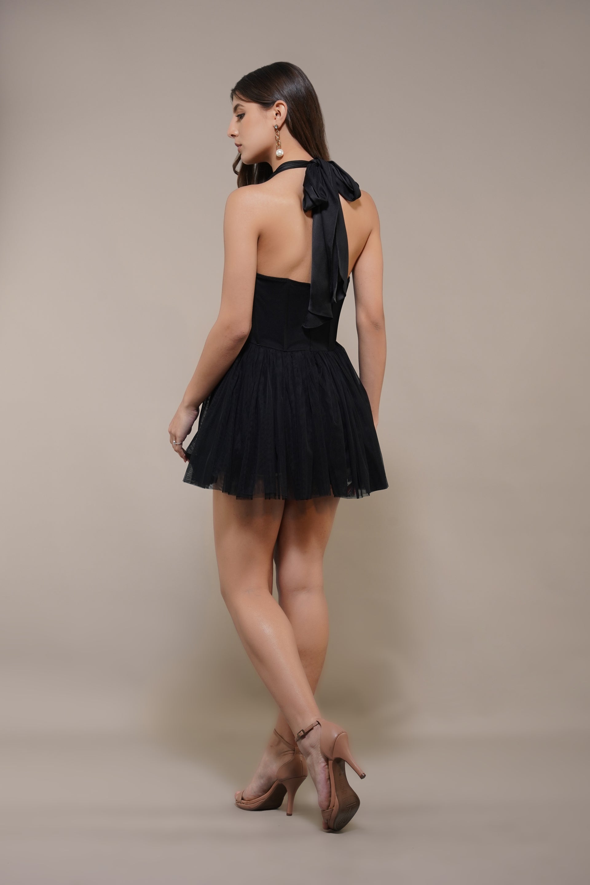 Therma Tulle Mini Dress in Black
