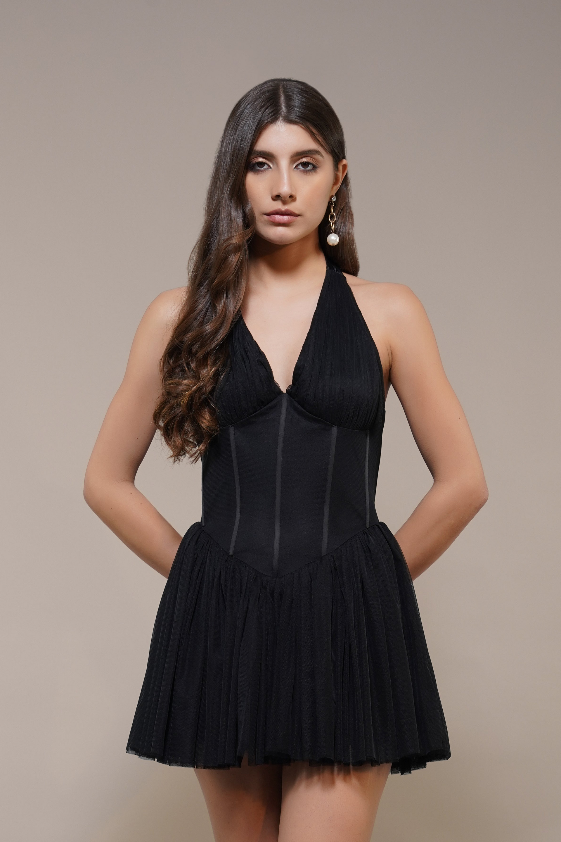Therma Tulle Mini Dress in Black