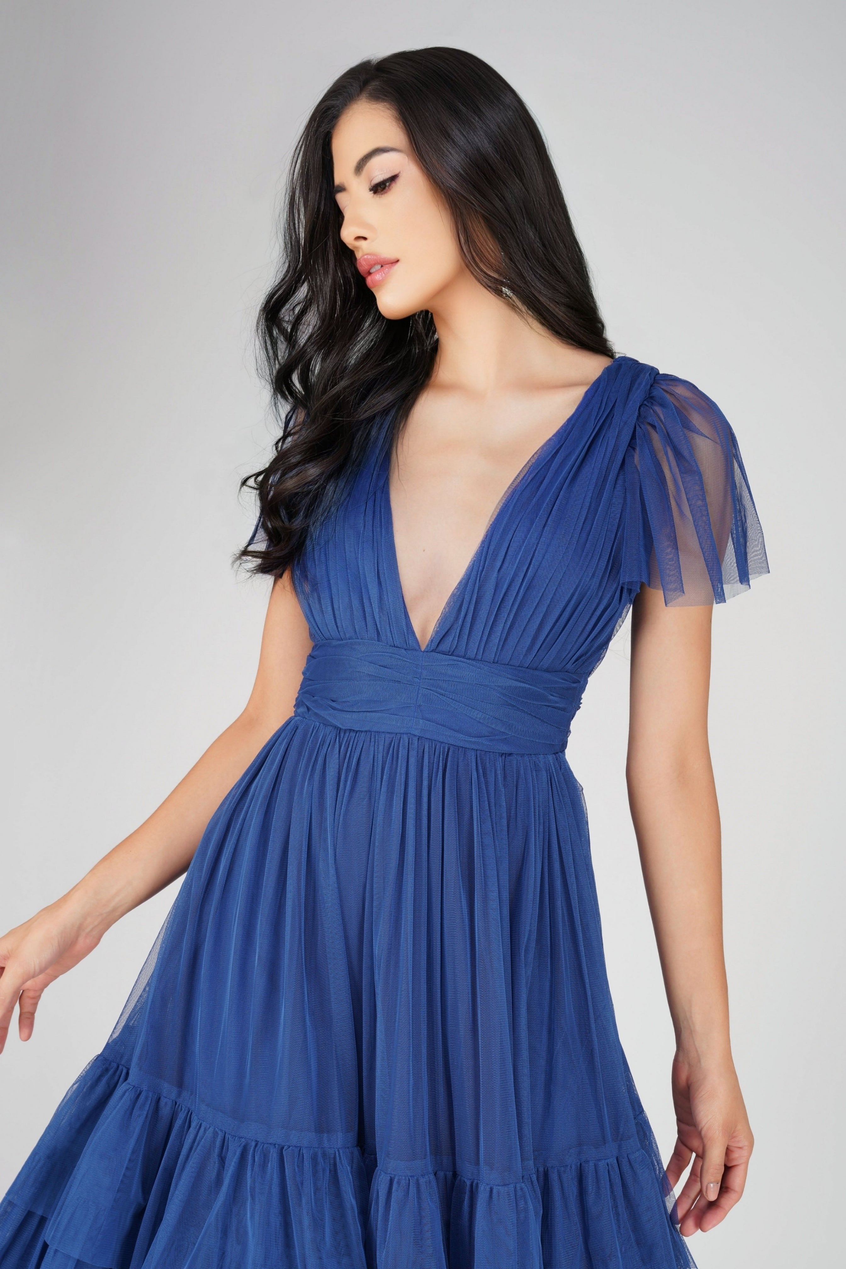 Madison Cobalt Blue Tulle Bridesmaid Midi Dress Lace & Beads Madison Cobalt Blue Tulle Bridesmaid Midi Dress Lace & Beads