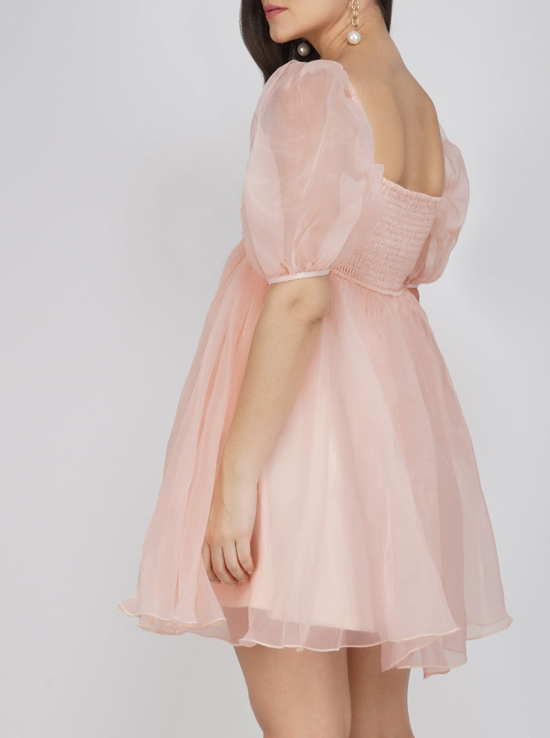 Melanie Pink Puff Sleeve Dress