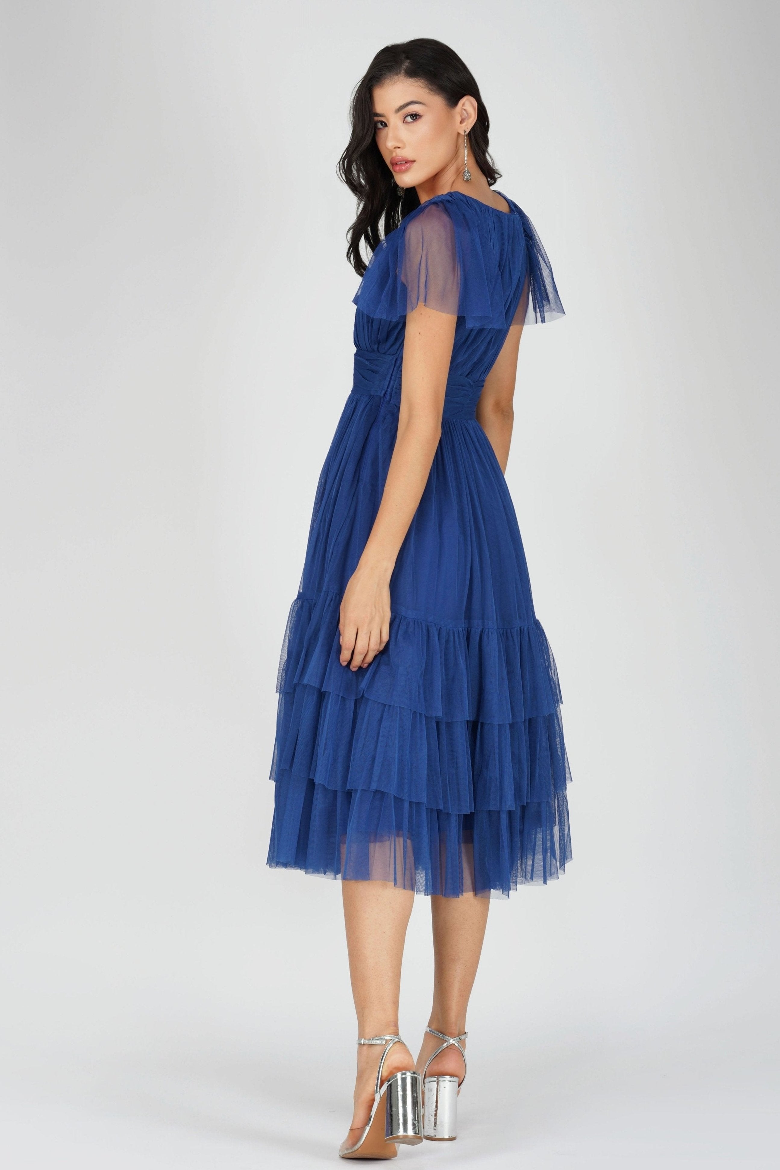 Madison Cobalt Blue Tulle Bridesmaid Midi Dress Lace & Beads Madison Cobalt Blue Tulle Bridesmaid Midi Dress Lace & Beads