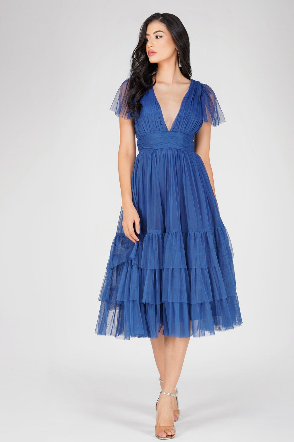 Madison Cobalt Blue Tulle Bridesmaid Midi Dress Lace & Beads Madison Cobalt Blue Tulle Bridesmaid Midi Dress Lace & Beads