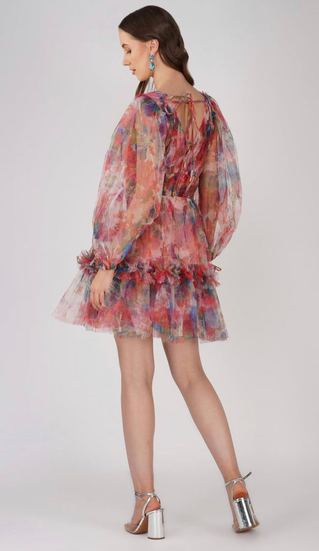 Gracelyn Tulle Mini Dress in Floral Print